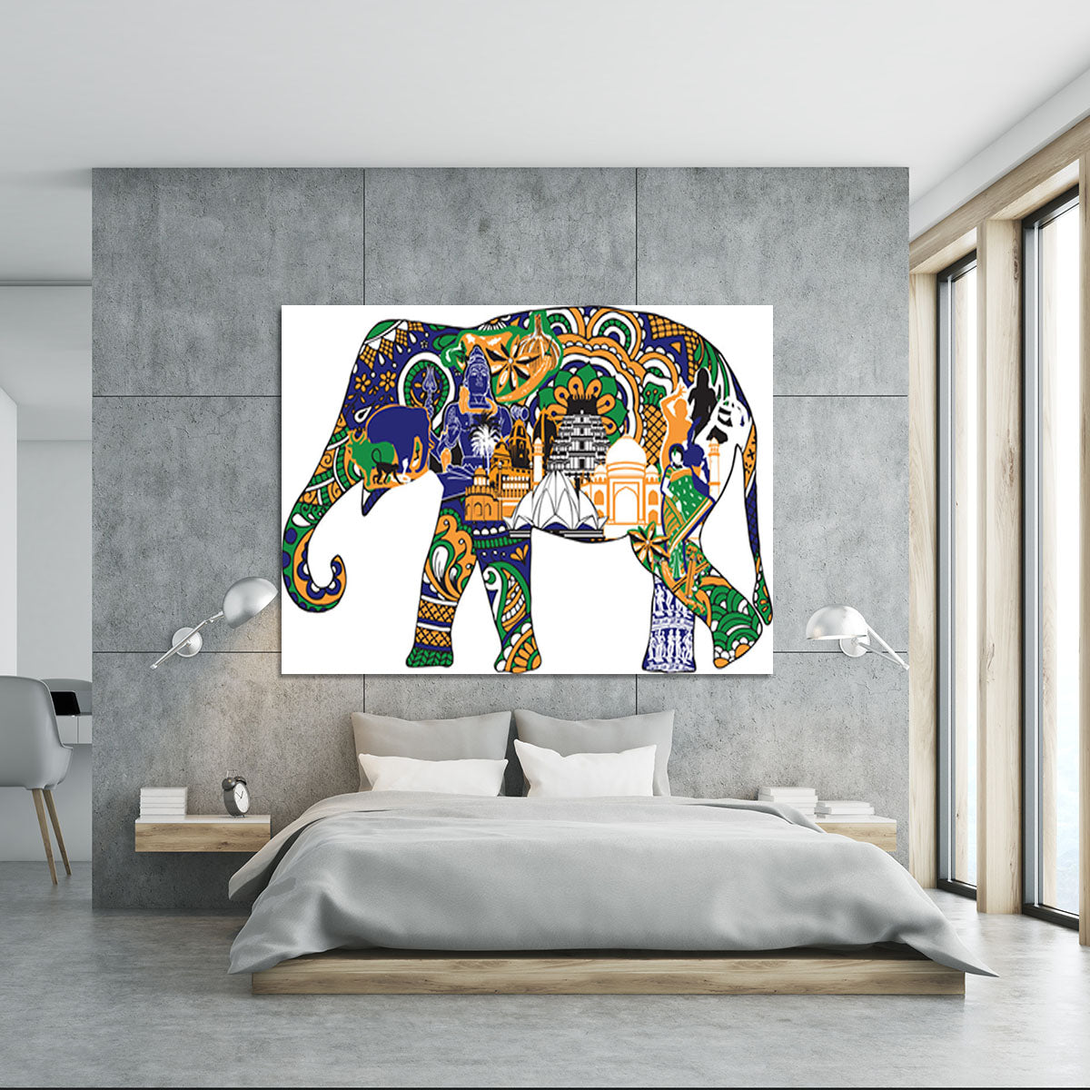 Elephant with Indian symbols Canvas Print or Poster - Canvas Art Rocks - 5