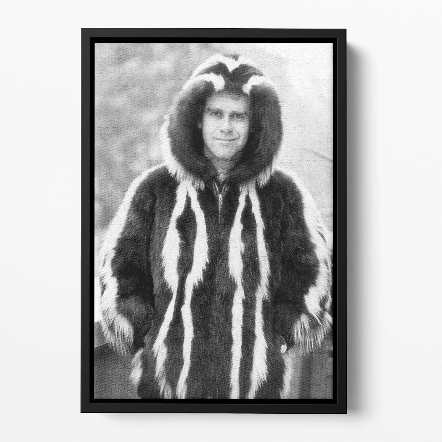 Elton in furs Floating Framed Canvas