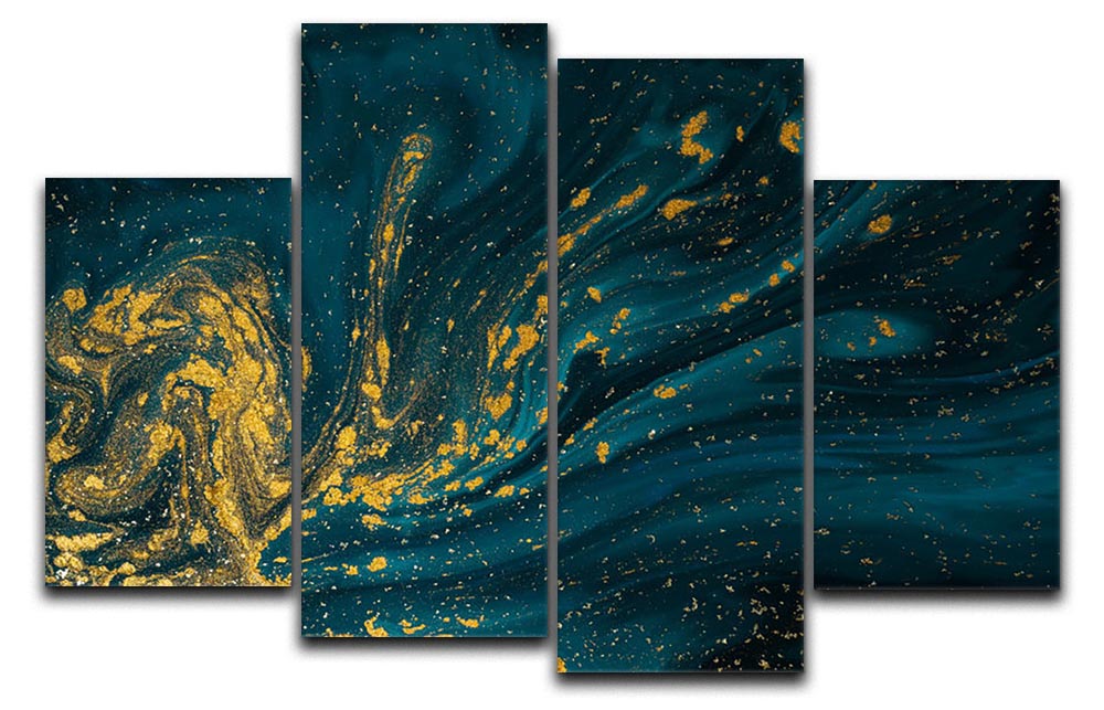 Emerald and Gold Swirled Marble 4 Split Panel Canvas - Canvas Art Rocks - 1