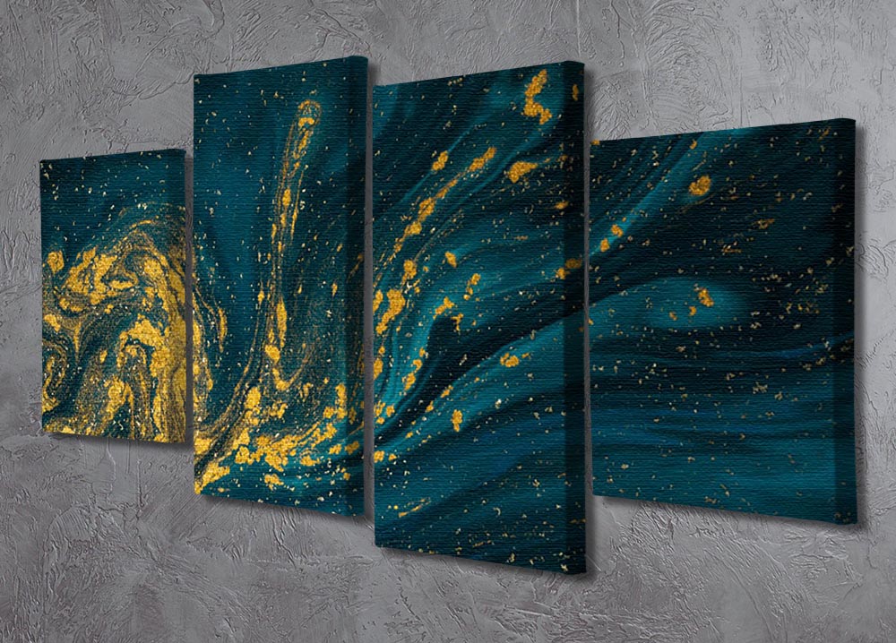 Emerald and Gold Swirled Marble 4 Split Panel Canvas - Canvas Art Rocks - 2