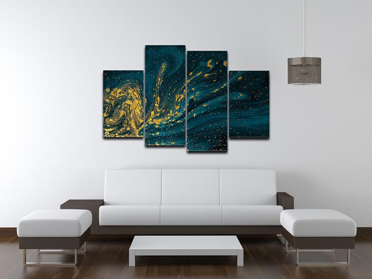 Emerald and Gold Swirled Marble 4 Split Panel Canvas - Canvas Art Rocks - 3