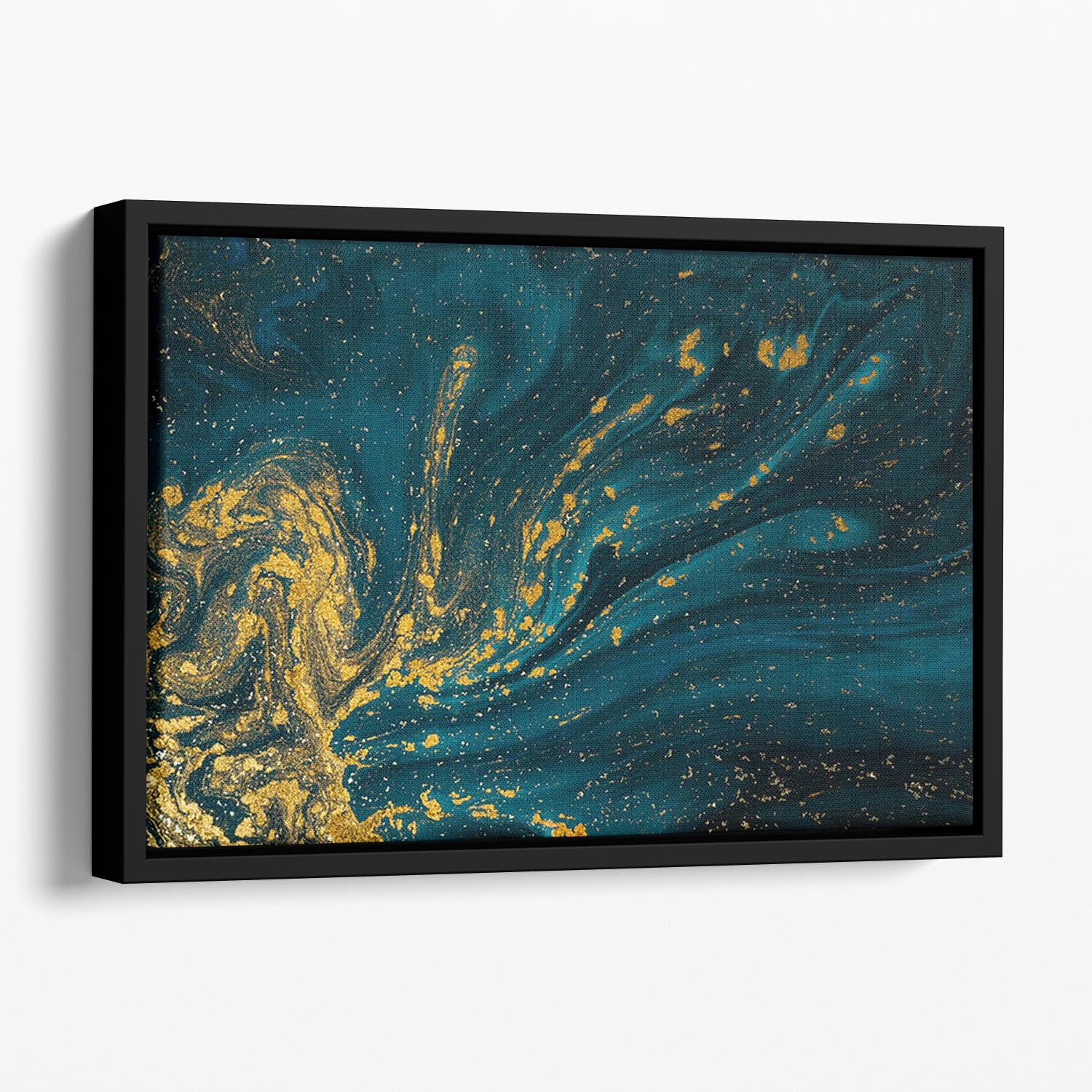 Emerald and Gold Swirled Marble Floating Framed Canvas - Canvas Art Rocks - 1