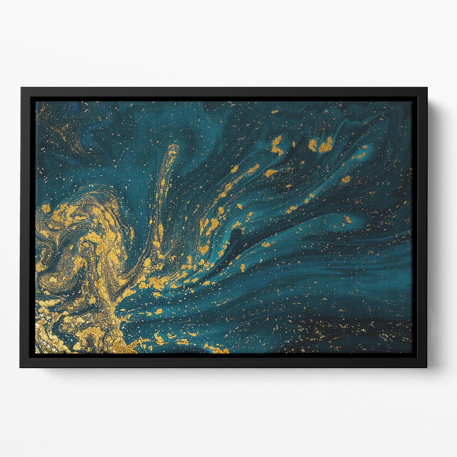 Emerald and Gold Swirled Marble Floating Framed Canvas - Canvas Art Rocks - 2