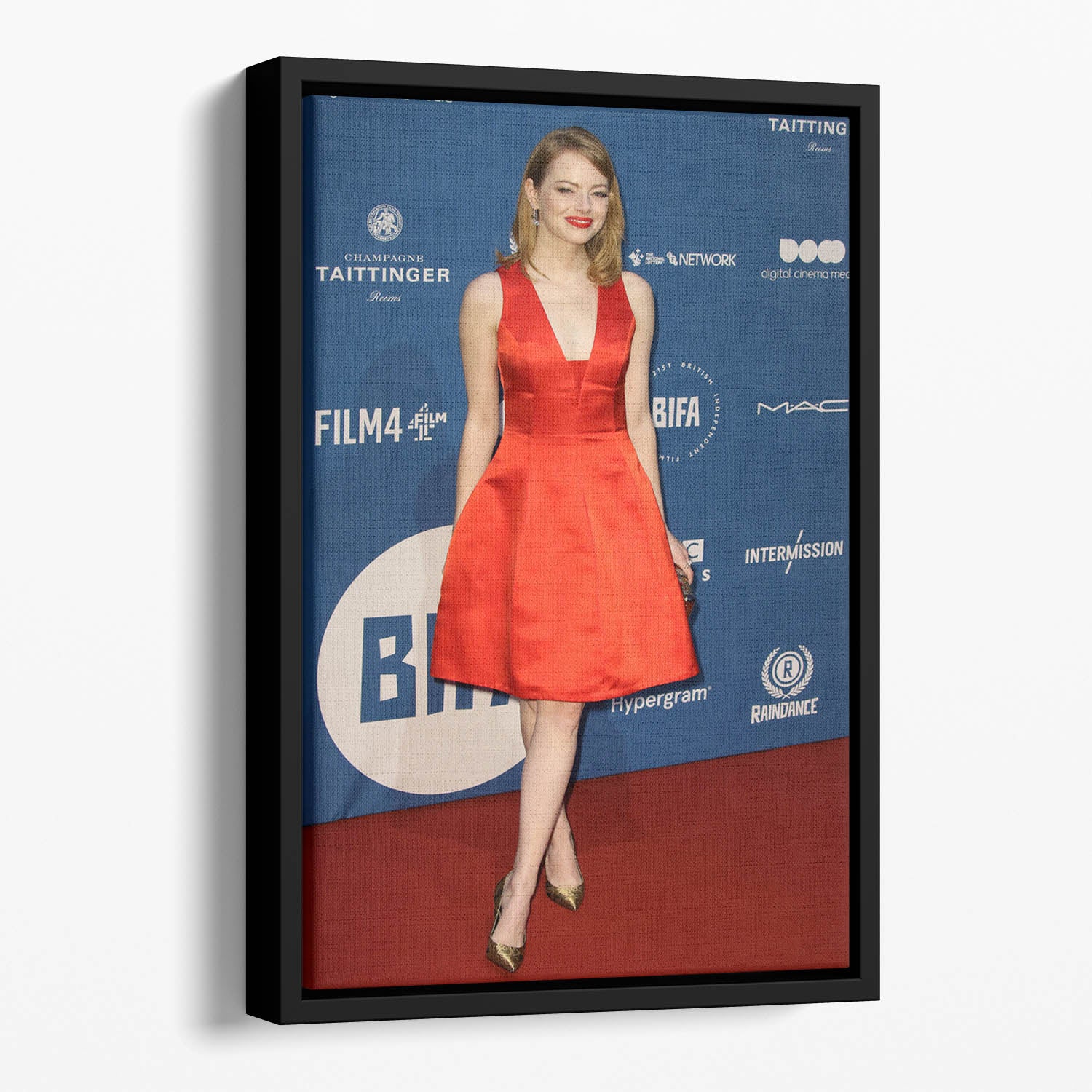 Emma Stone in red Floating Framed Canvas