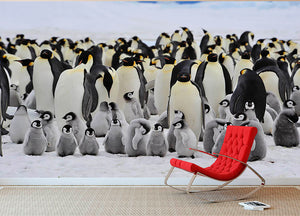Emperor Penguins with chick Wall Mural Wallpaper - Canvas Art Rocks - 2