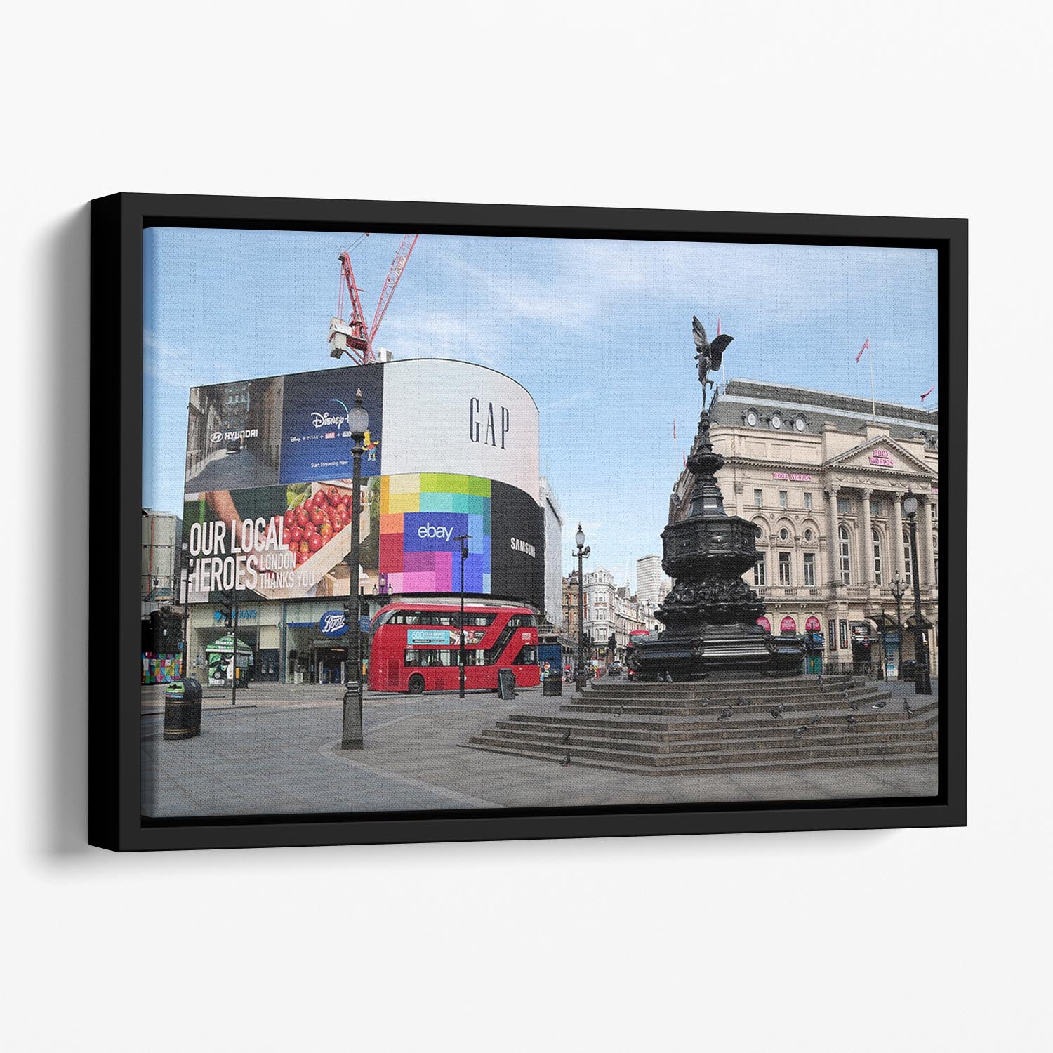 Empty Piccadilly Circus London under Lockdown 2020 Floating Framed Canvas - Canvas Art Rocks - 1