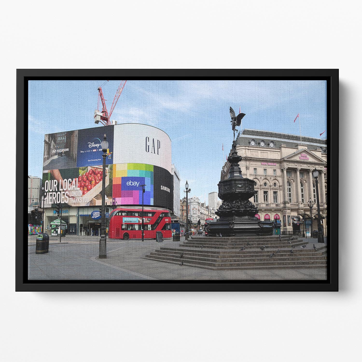 Empty Piccadilly Circus London under Lockdown 2020 Floating Framed Canvas - Canvas Art Rocks - 2