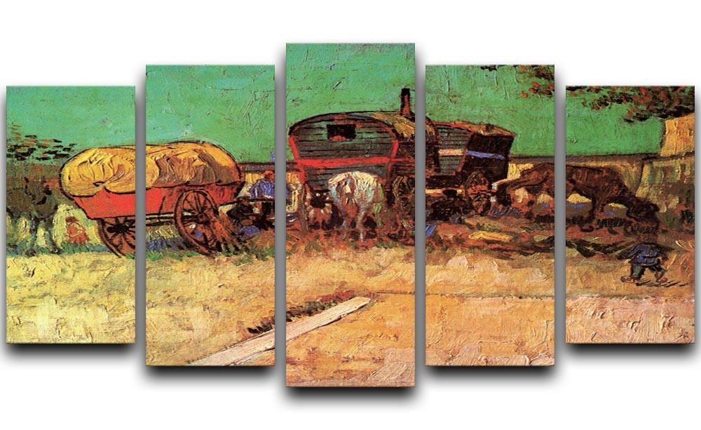 Encampment of Gypsies with Caravans by Van Gogh 5 Split Panel Canvas  - Canvas Art Rocks - 1