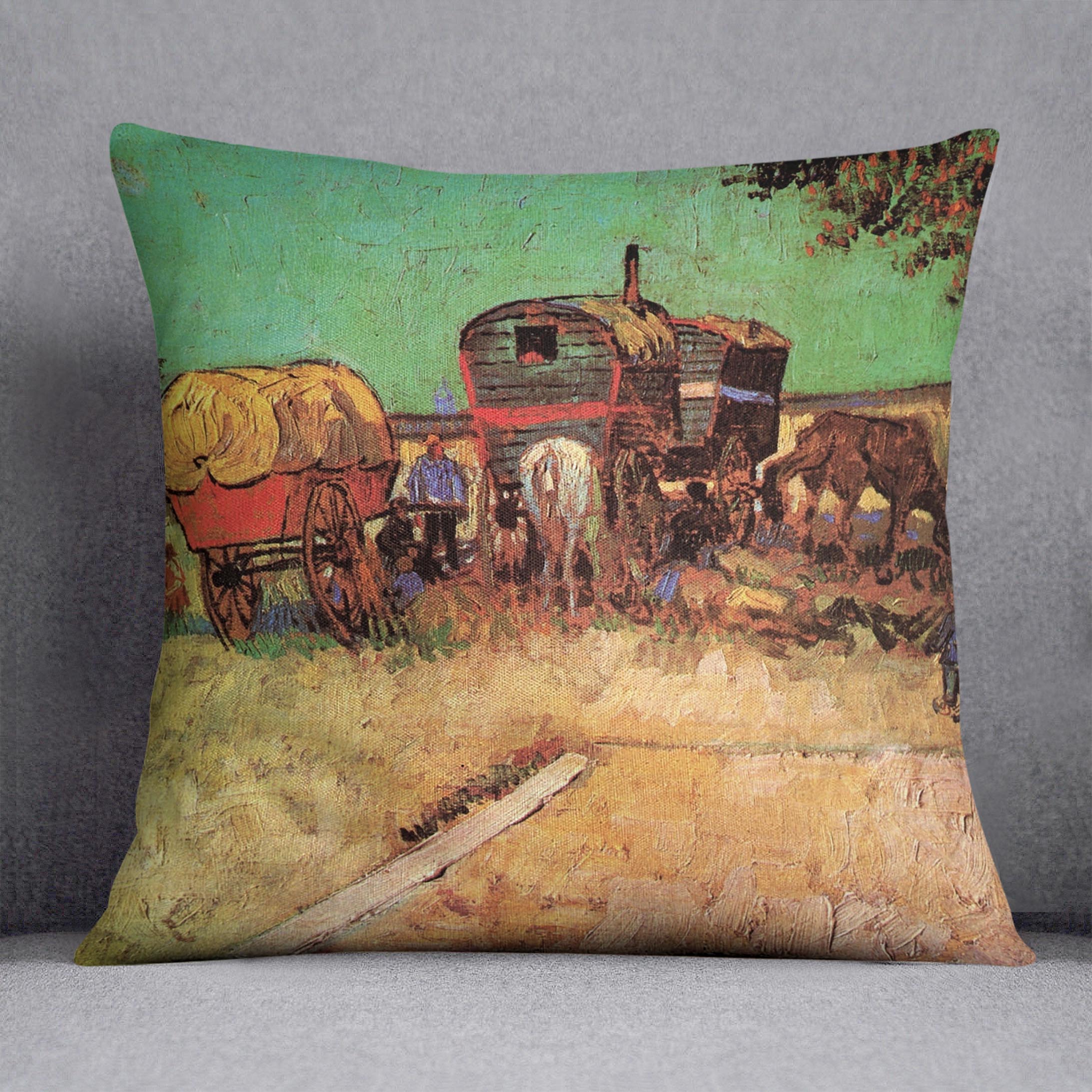 Encampment of Gypsies with Caravans by Van Gogh Cushion