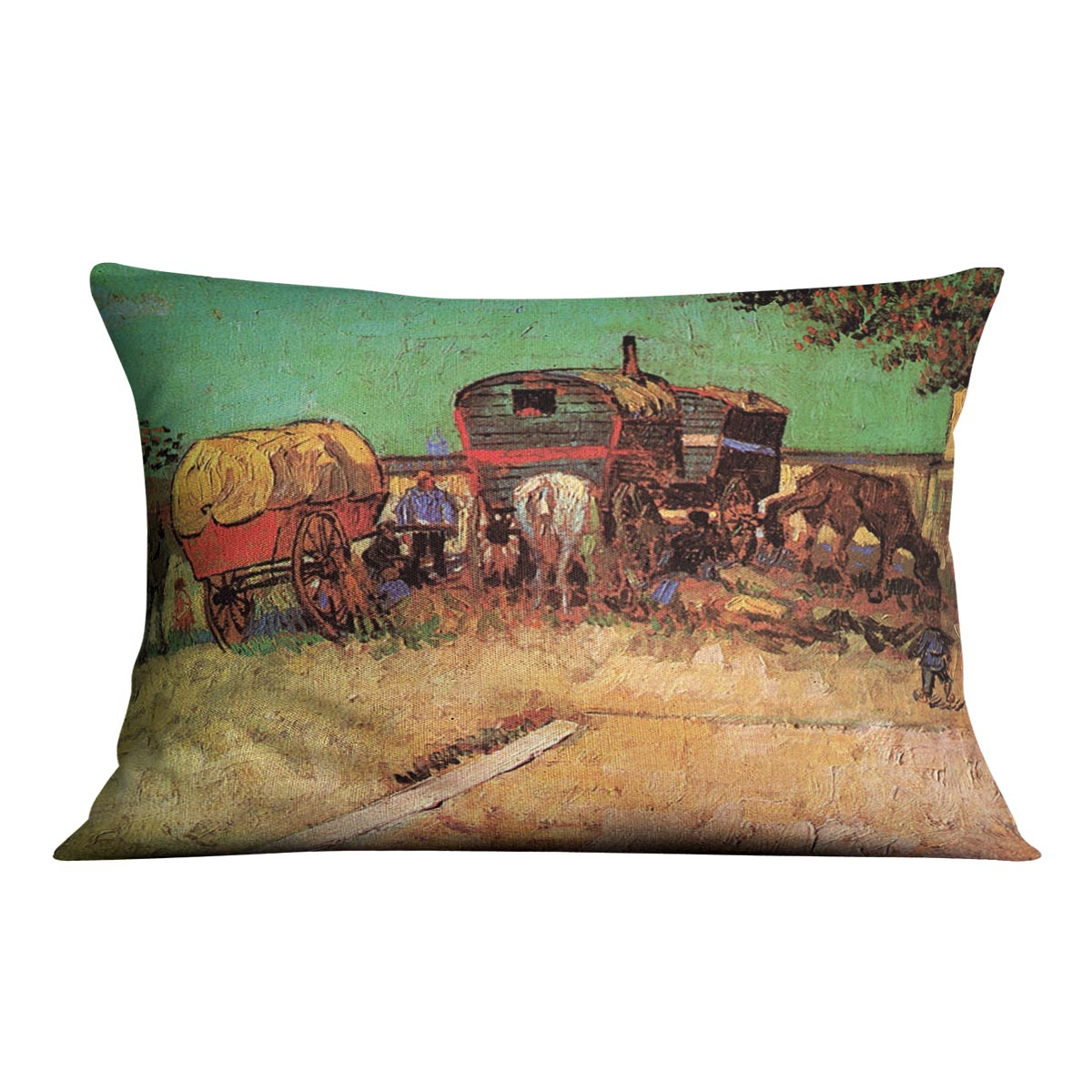 Encampment of Gypsies with Caravans by Van Gogh Cushion