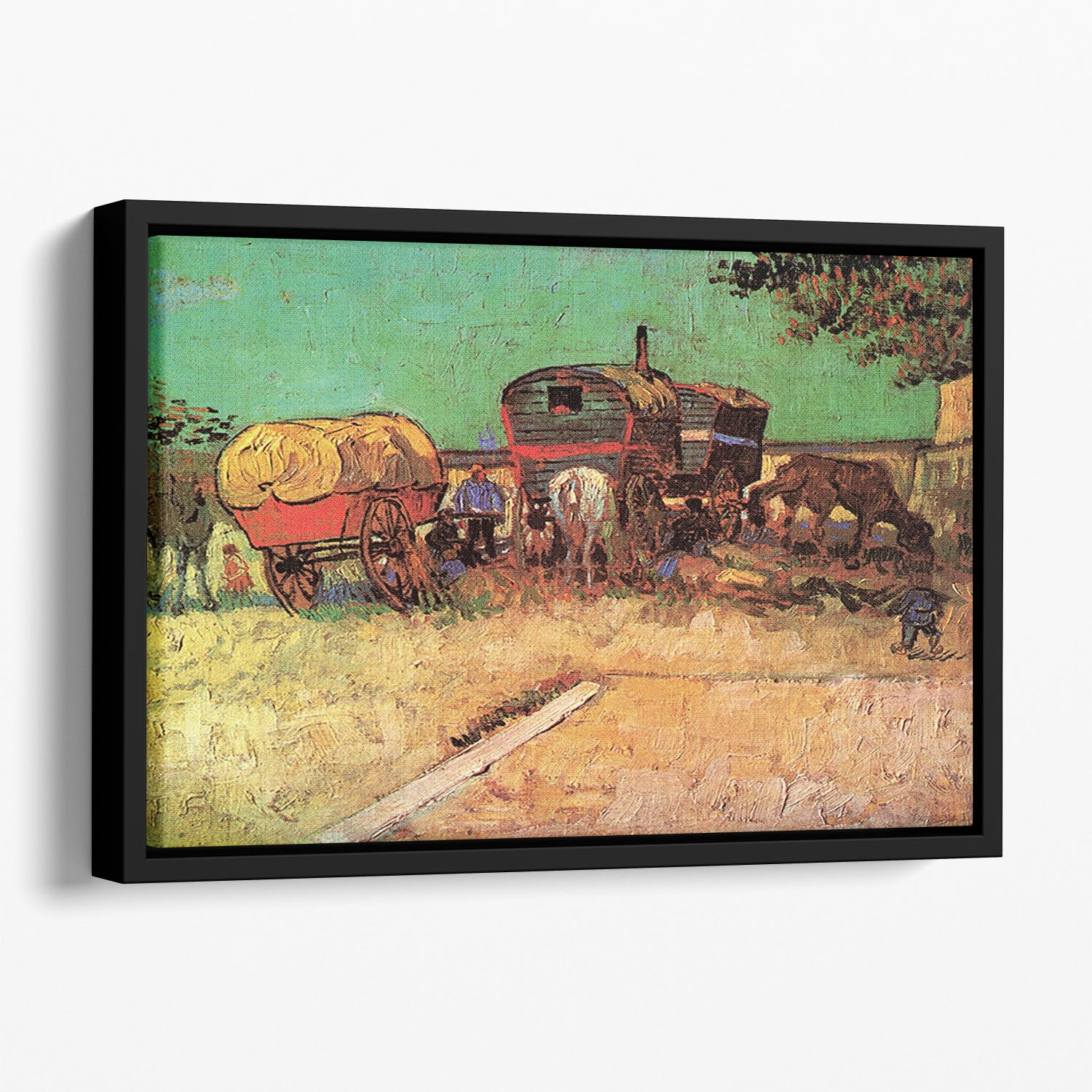 Encampment of Gypsies with Caravans by Van Gogh Floating Framed Canvas