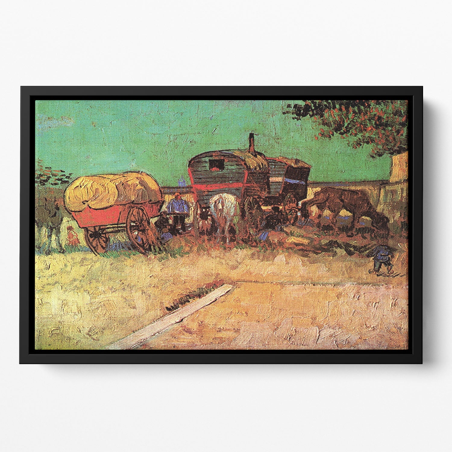 Encampment of Gypsies with Caravans by Van Gogh Floating Framed Canvas