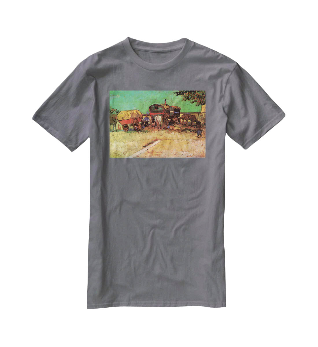 Encampment of Gypsies with Caravans by Van Gogh T-Shirt - Canvas Art Rocks - 3