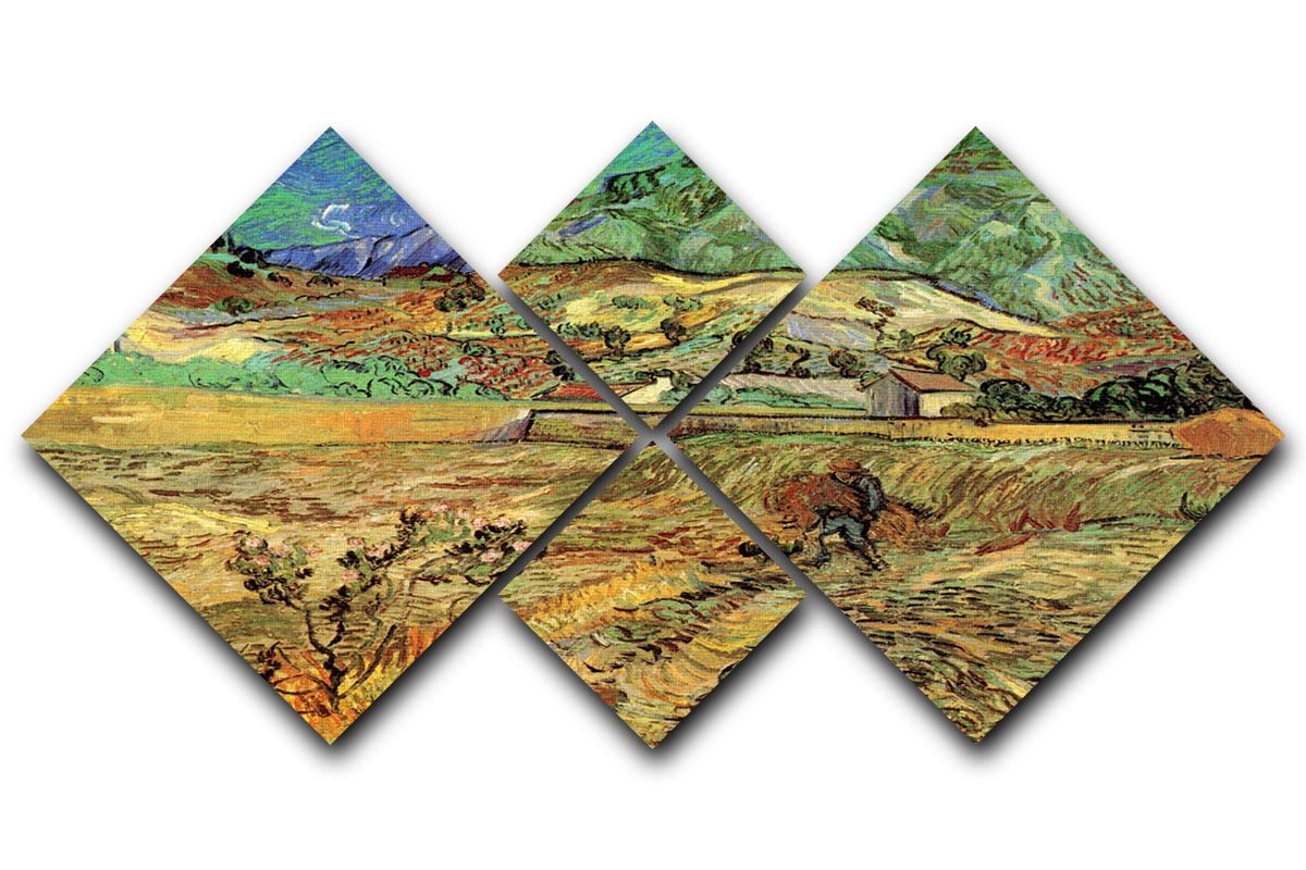 Enclosed Wheat Field with Peasant by Van Gogh 4 Square Multi Panel Canvas  - Canvas Art Rocks - 1