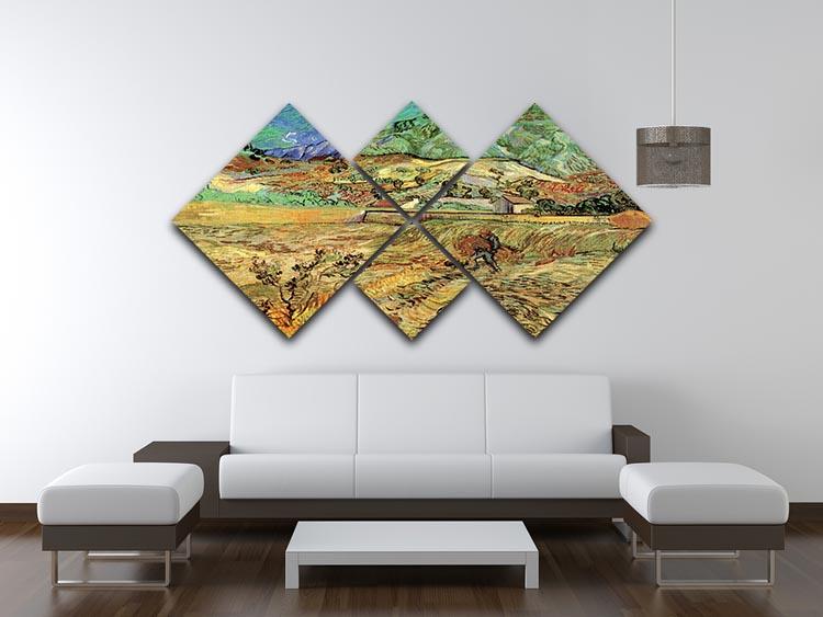Enclosed Wheat Field with Peasant by Van Gogh 4 Square Multi Panel Canvas - Canvas Art Rocks - 3