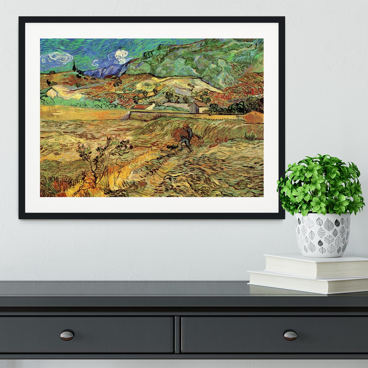 Enclosed Wheat Field with Peasant by Van Gogh Framed Print - Canvas Art Rocks - 1