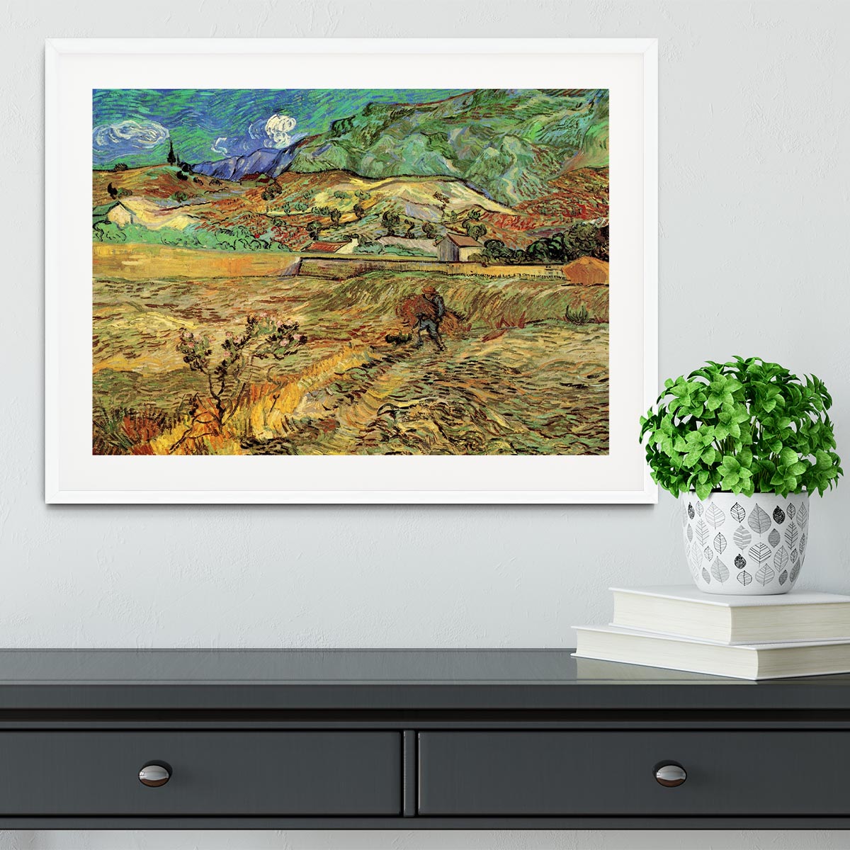 Enclosed Wheat Field with Peasant by Van Gogh Framed Print - Canvas Art Rocks - 5