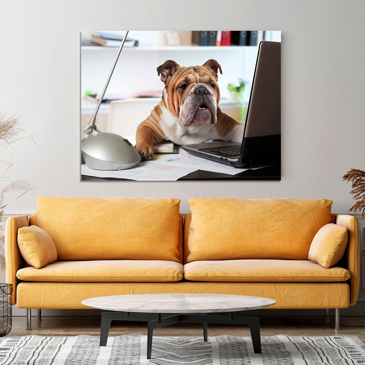 English Bulldog sitting at a desk Canvas Print or Poster - Canvas Art Rocks - 4