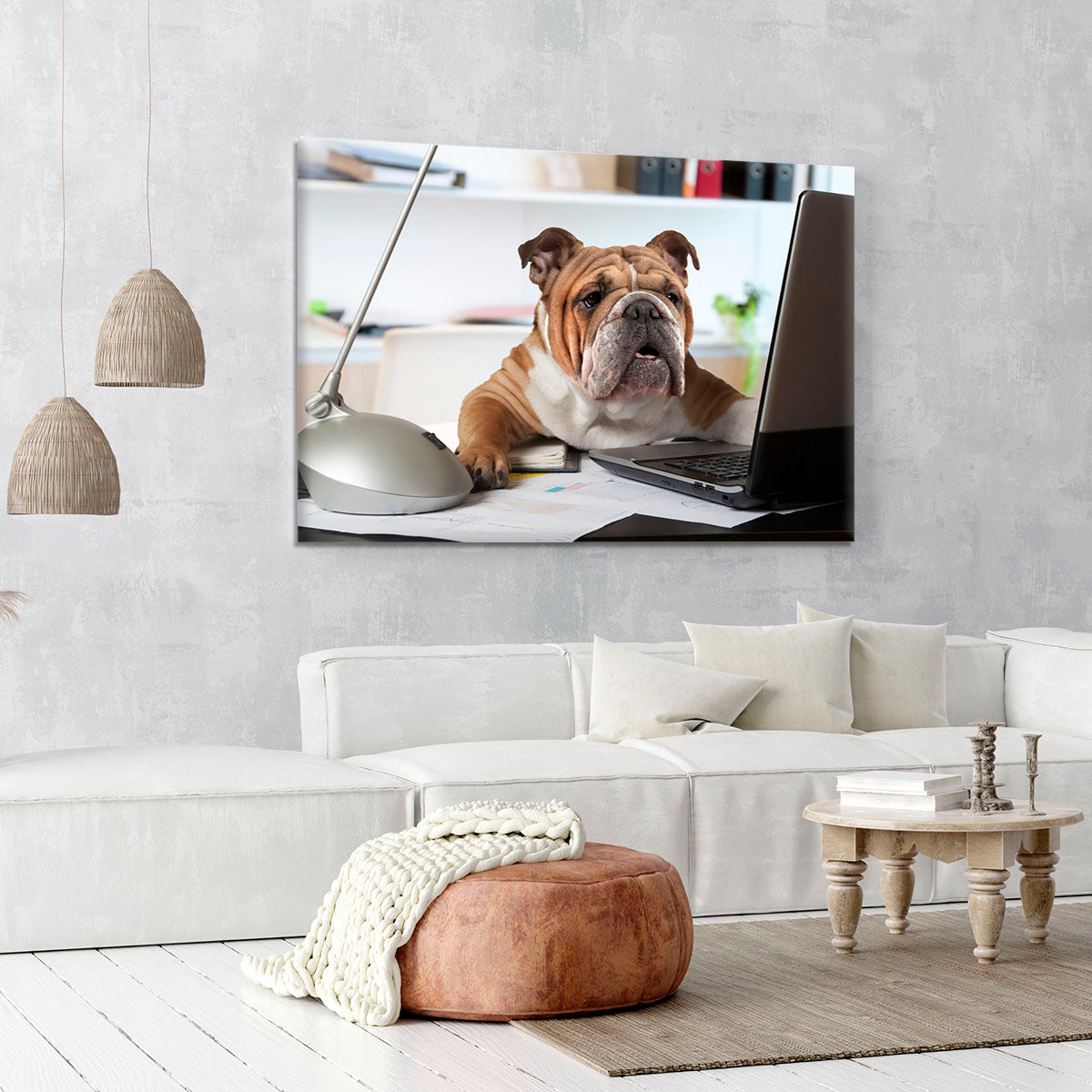 English Bulldog sitting at a desk Canvas Print or Poster - Canvas Art Rocks - 6