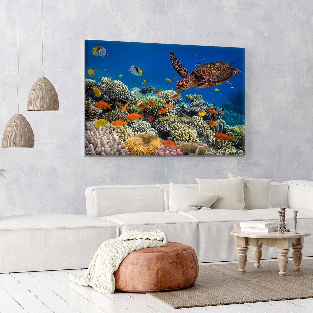 Eretmochelys imbricata floats under water Canvas Print or Poster - Canvas Art Rocks - 6