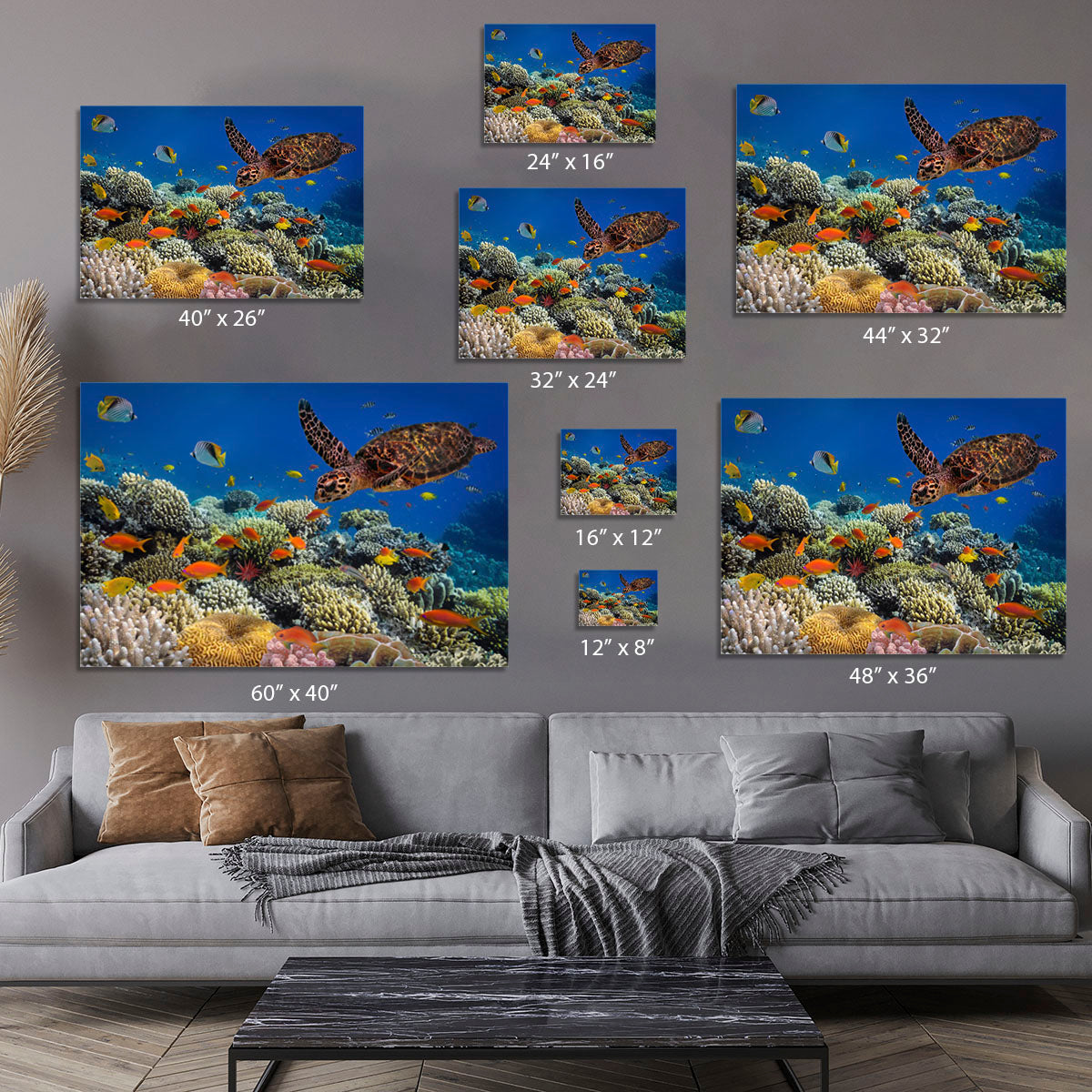 Eretmochelys imbricata floats under water Canvas Print or Poster - Canvas Art Rocks - 7