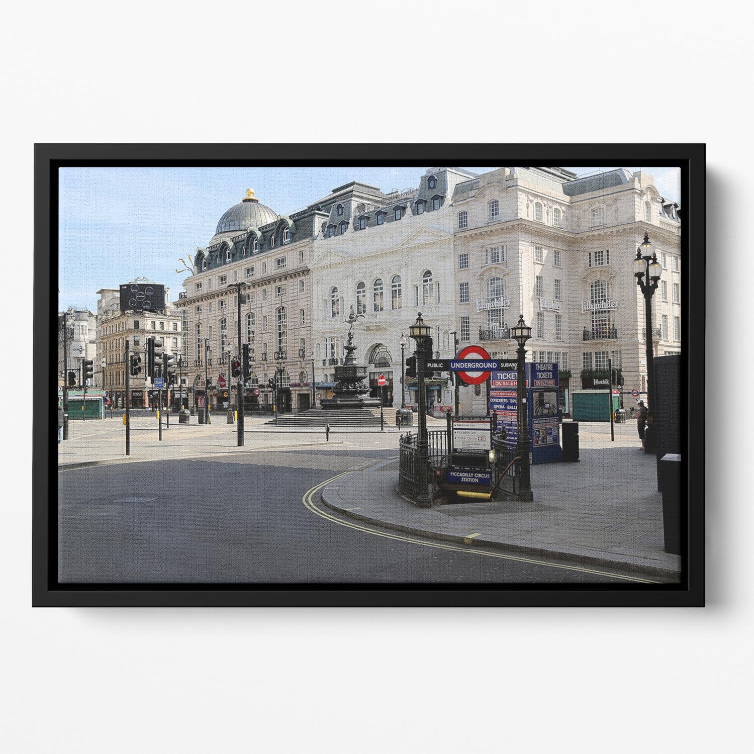 Eros Piccadilly Circus London under Lockdown 2020 Floating Framed Canvas - Canvas Art Rocks - 2