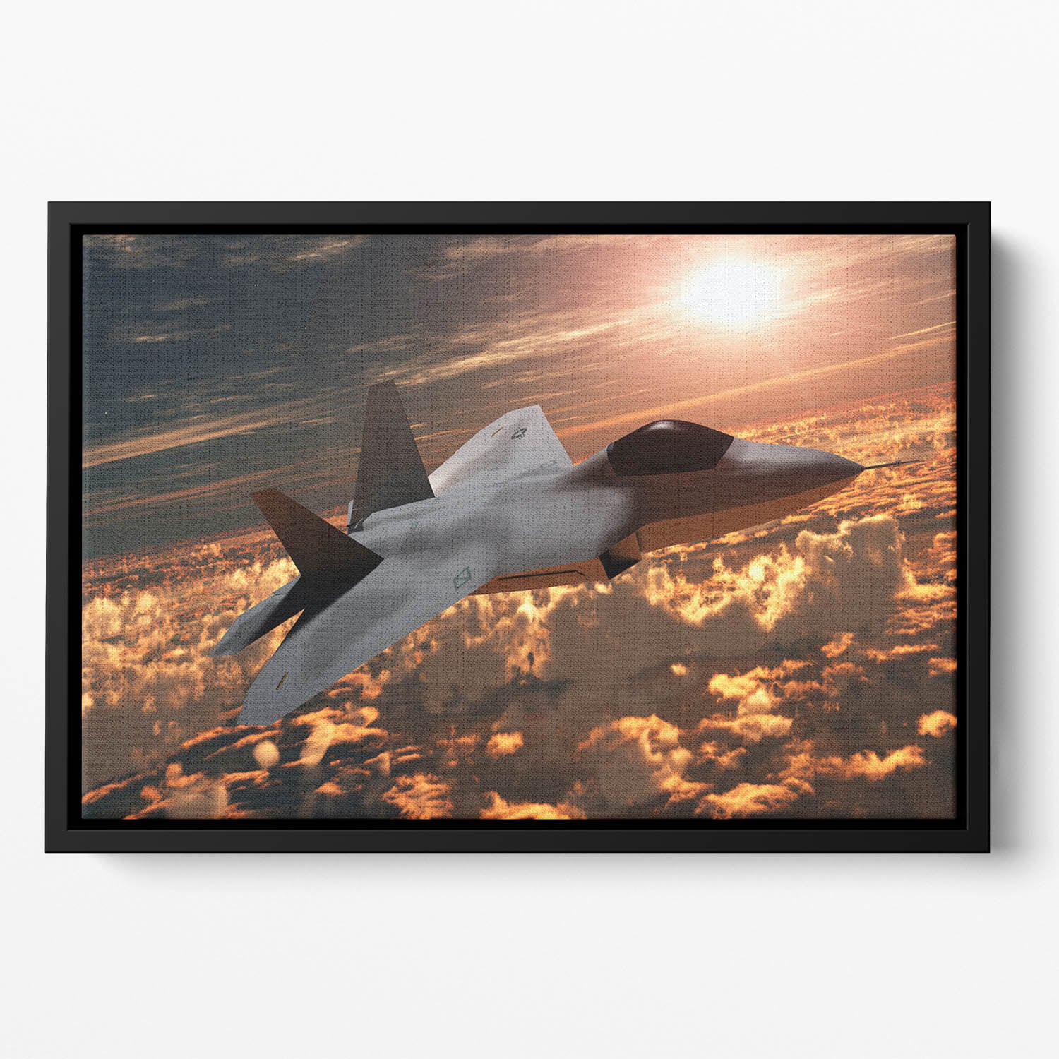 F22 Fighter Jet at Sunset Floating Framed Canvas