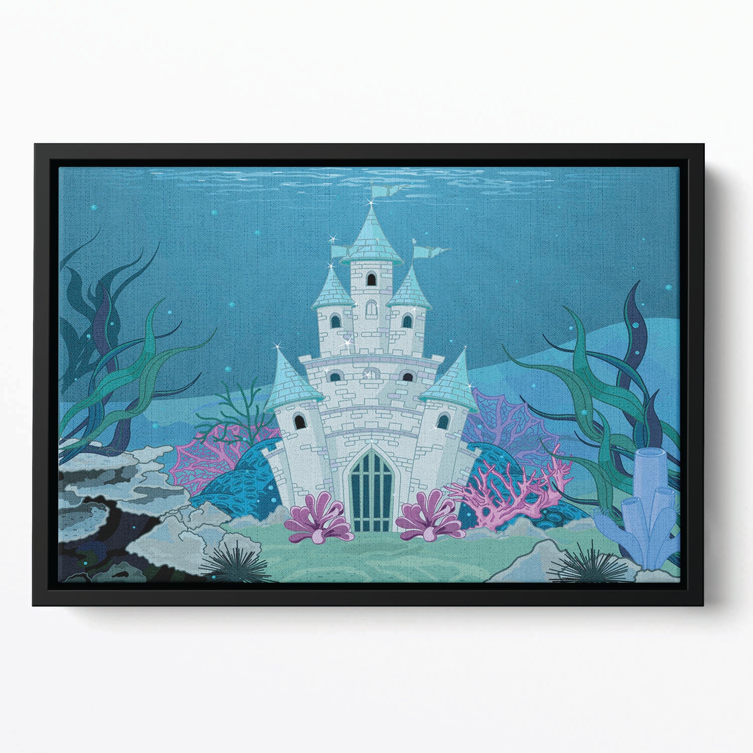 Fairy Tale Mermaid Princess Castle Floating Framed Canvas