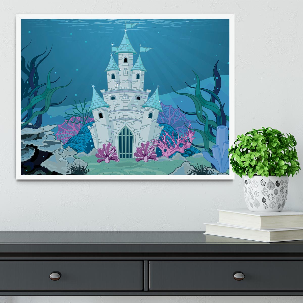 Fairy Tale Mermaid Princess Castle Framed Print - Canvas Art Rocks -6