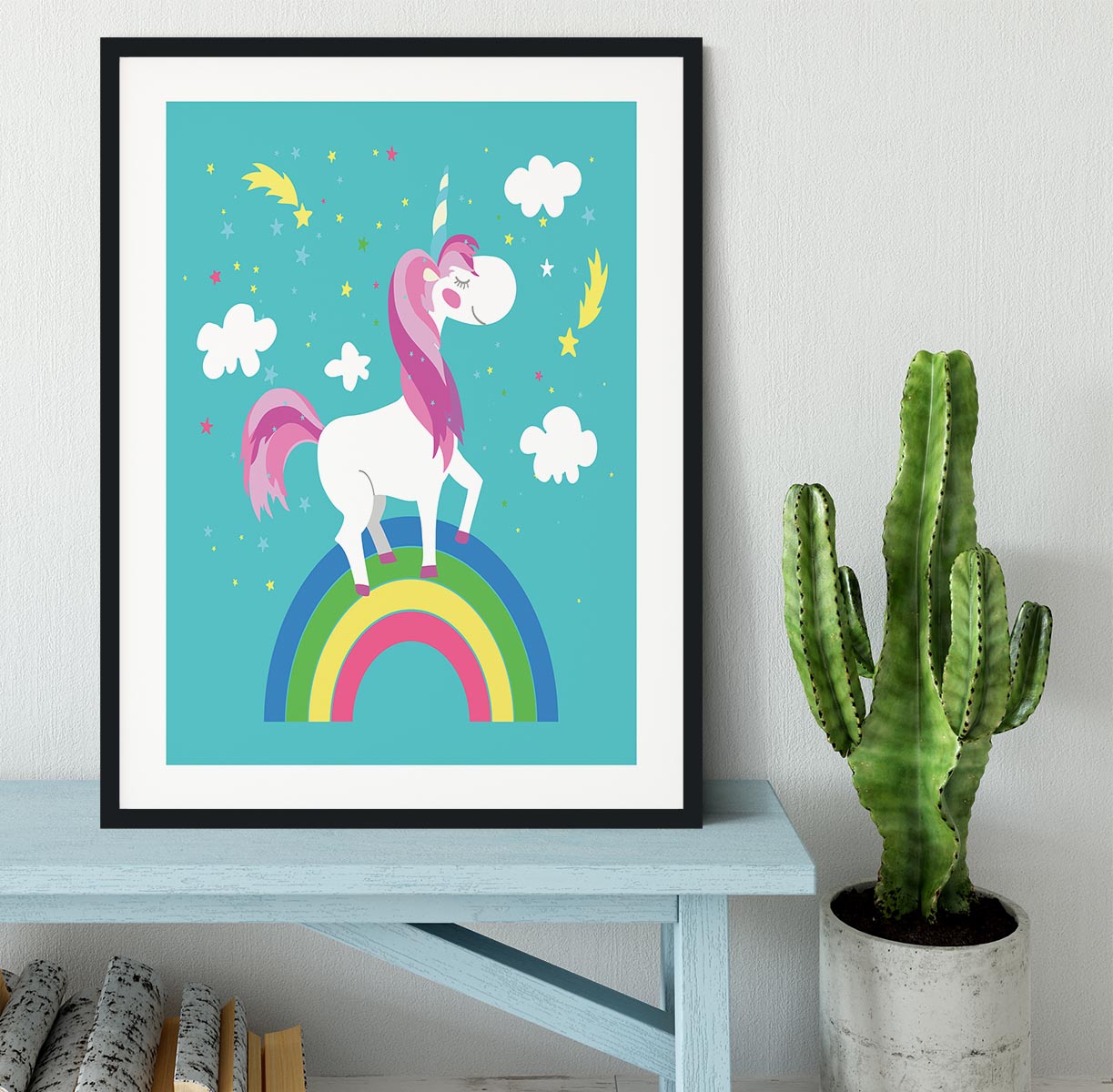 Fairy unicorn with rainbow Framed Print - Canvas Art Rocks - 1