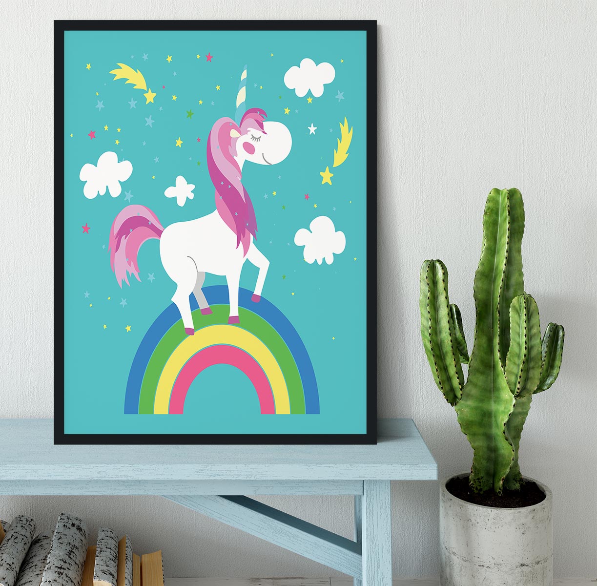 Fairy unicorn with rainbow Framed Print - Canvas Art Rocks - 2