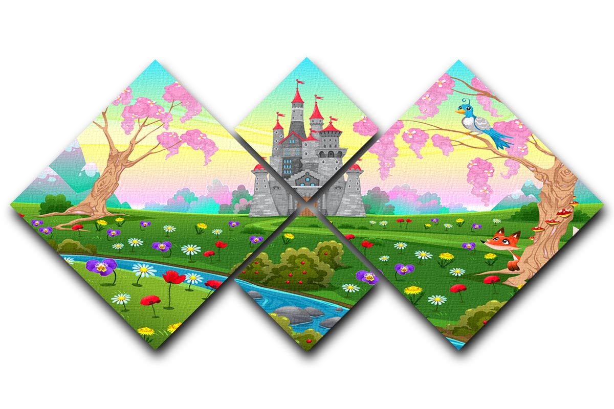 Fairytale scenery with castle 4 Square Multi Panel Canvas  - Canvas Art Rocks - 1