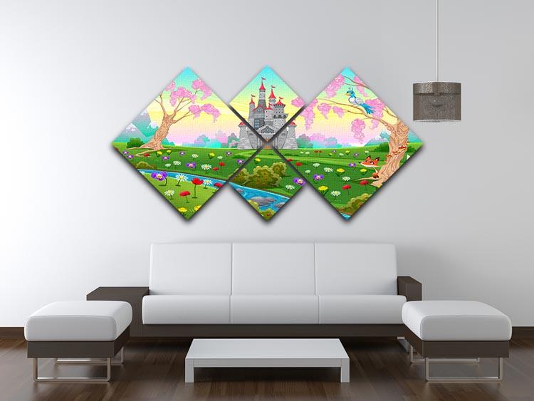 Fairytale scenery with castle 4 Square Multi Panel Canvas - Canvas Art Rocks - 3