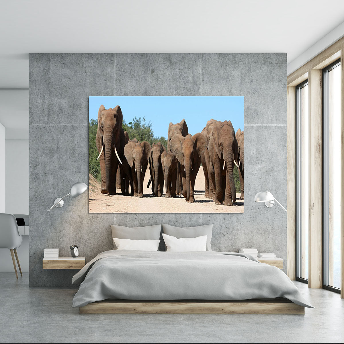 Family herd of African elephants on the move Canvas Print or Poster - Canvas Art Rocks - 5