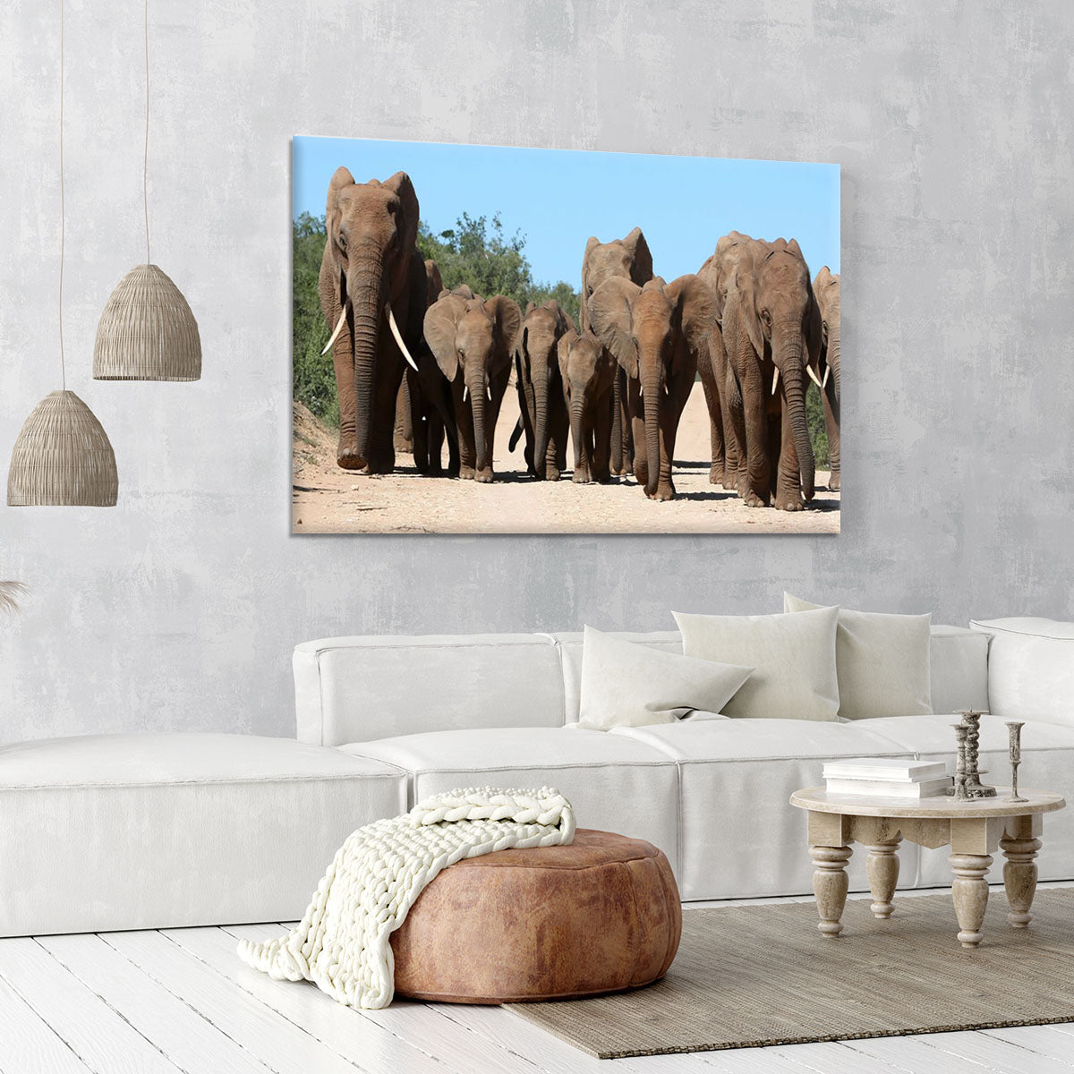 Family herd of African elephants on the move Canvas Print or Poster - Canvas Art Rocks - 6