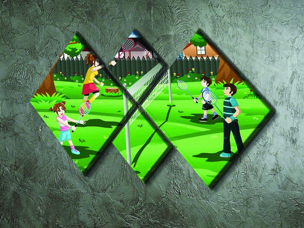 Family playing badminton in the backyard 4 Square Multi Panel Canvas - Canvas Art Rocks - 2