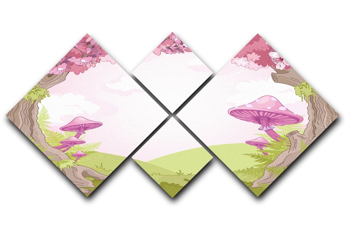 Fantasy landscape with mushrooms 4 Square Multi Panel Canvas  - Canvas Art Rocks - 1
