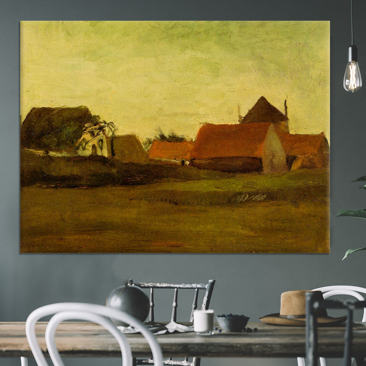 Farmhouses in Loosduinen near The Hague at Twilight by Van Gogh Canvas Print or Poster - Canvas Art Rocks - 3