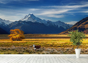 Farmland with grazing cows and Mount Cook Wall Mural Wallpaper - Canvas Art Rocks - 4