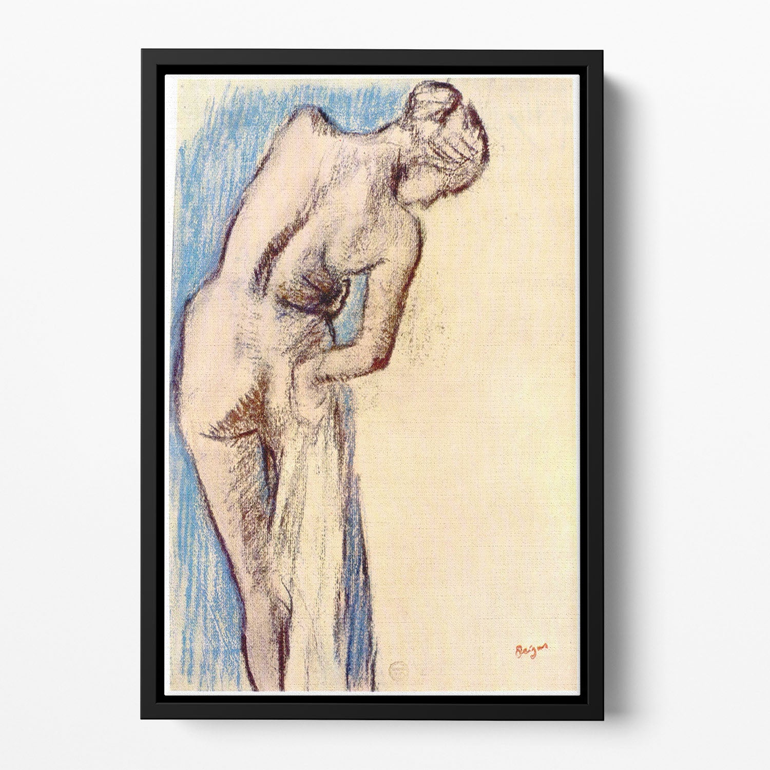 Female after the bath by Degas Floating Framed Canvas