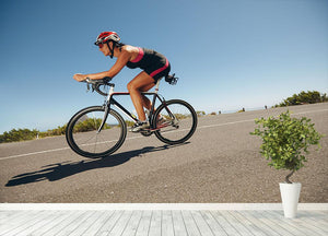 Female cyclist on a country road Wall Mural Wallpaper - Canvas Art Rocks - 4