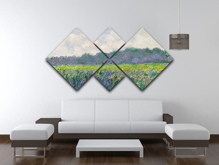 Field of Yellow Irises by Monet 4 Square Multi Panel Canvas - Canvas Art Rocks - 3