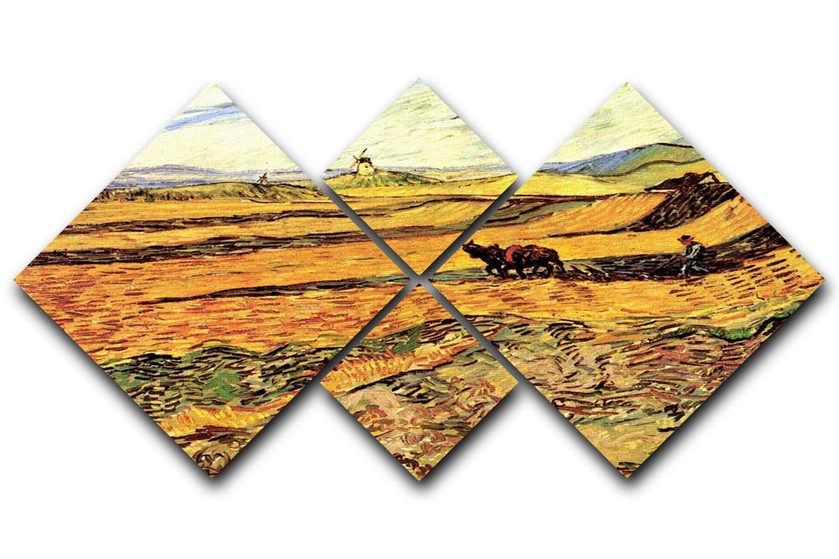 Field with Ploughman and Mill by Van Gogh 4 Square Multi Panel Canvas  - Canvas Art Rocks - 1