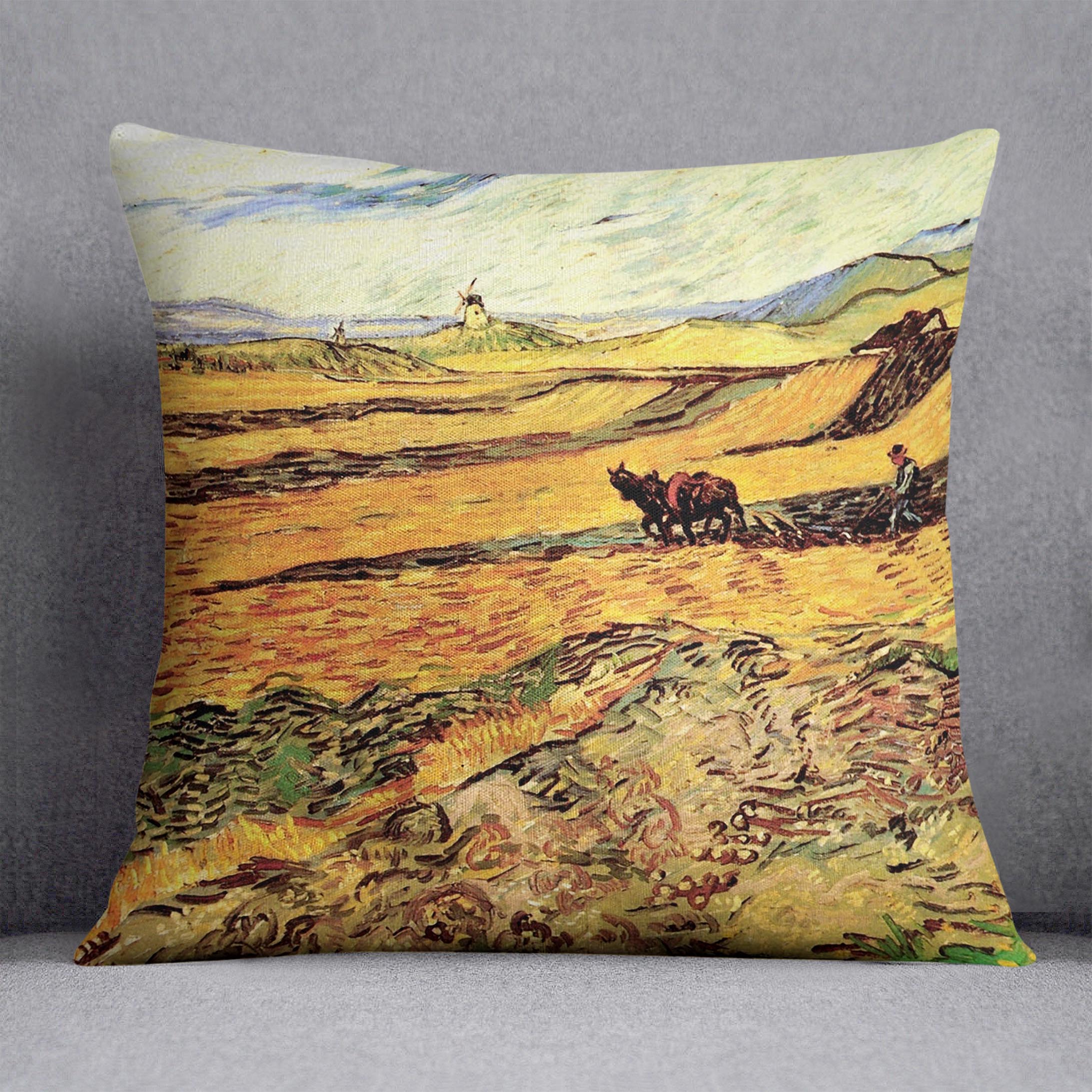 Field with Ploughman and Mill by Van Gogh Cushion