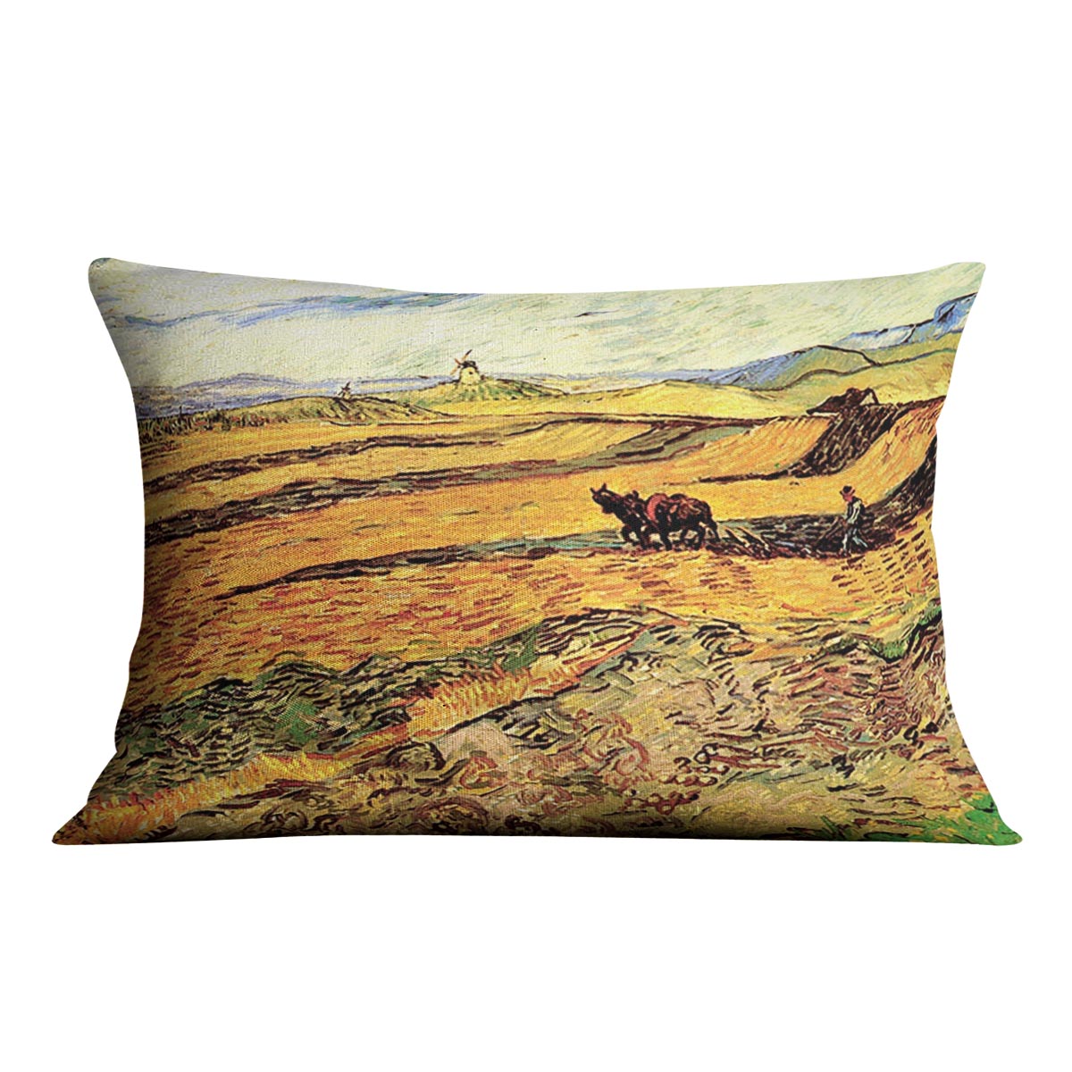 Field with Ploughman and Mill by Van Gogh Cushion