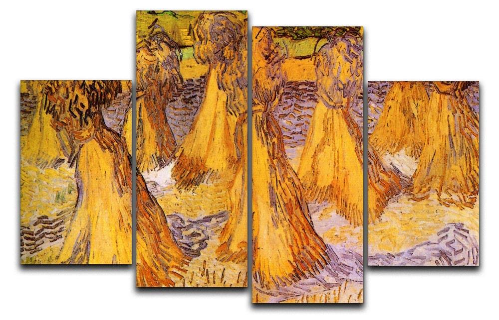 Field with Stacks of Wheat by Van Gogh 4 Split Panel Canvas  - Canvas Art Rocks - 1