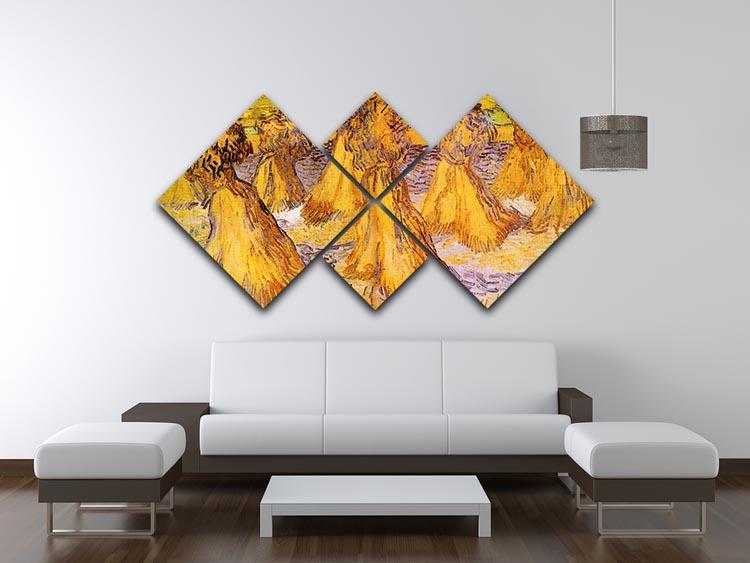 Field with Stacks of Wheat by Van Gogh 4 Square Multi Panel Canvas - Canvas Art Rocks - 3