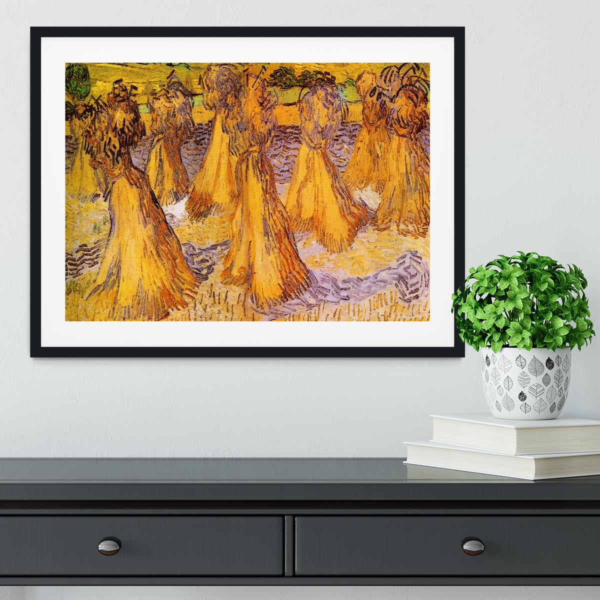 Field with Stacks of Wheat by Van Gogh Framed Print - Canvas Art Rocks - 1