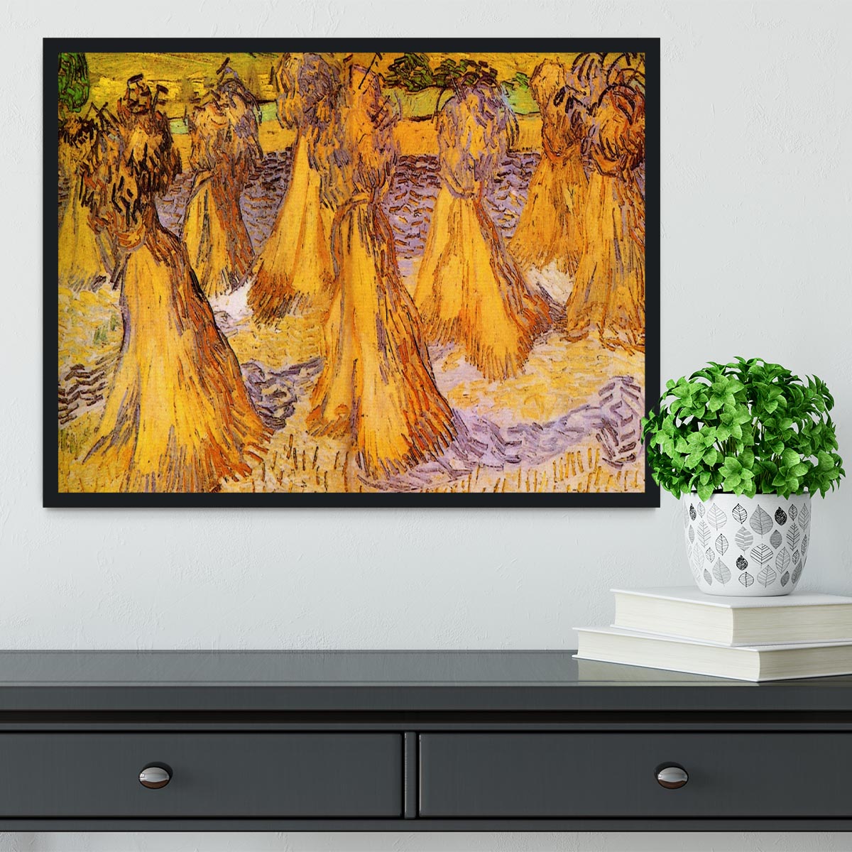 Field with Stacks of Wheat by Van Gogh Framed Print - Canvas Art Rocks - 2