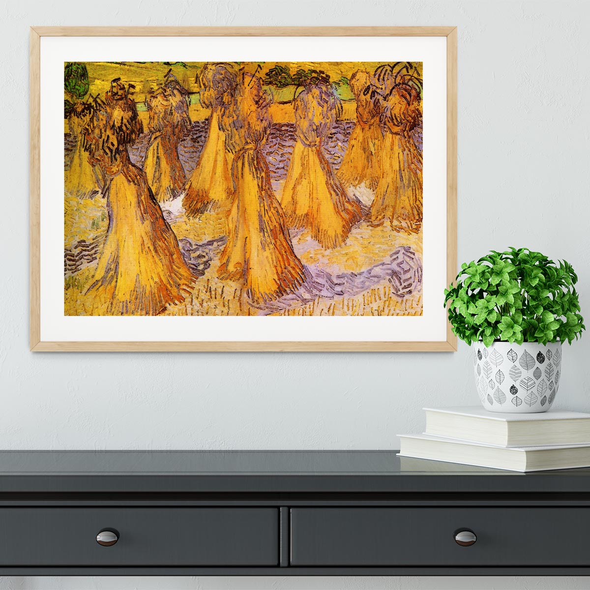 Field with Stacks of Wheat by Van Gogh Framed Print - Canvas Art Rocks - 3